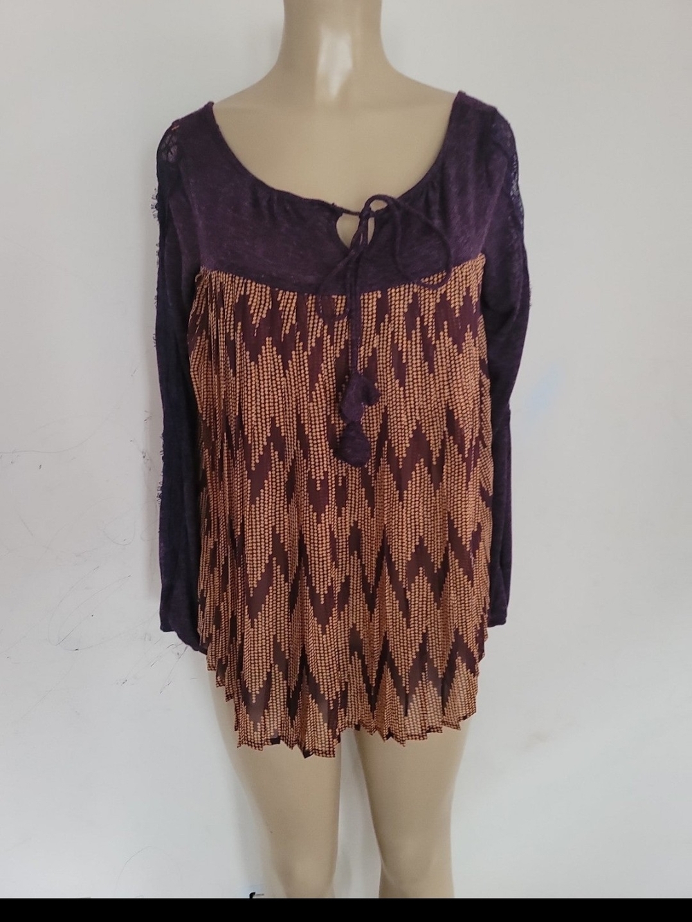 Esley Purple and Tan Patterned Long Sleeve Tunic